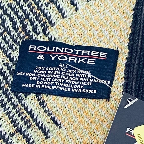 🌟2xHP🌟NWT Gray/Blue Argyle Fine Knit Wool Blend Scarf by Roundtree & York - Picture 6 of 8